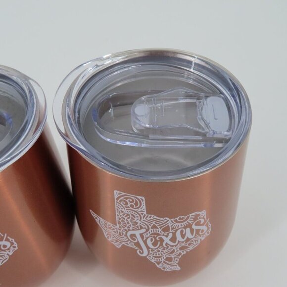 Onebttl Pair of 2 Texas Rose Gold Stainless Stemless Wine Glass Tumblers NEW - Picture 5 of 9